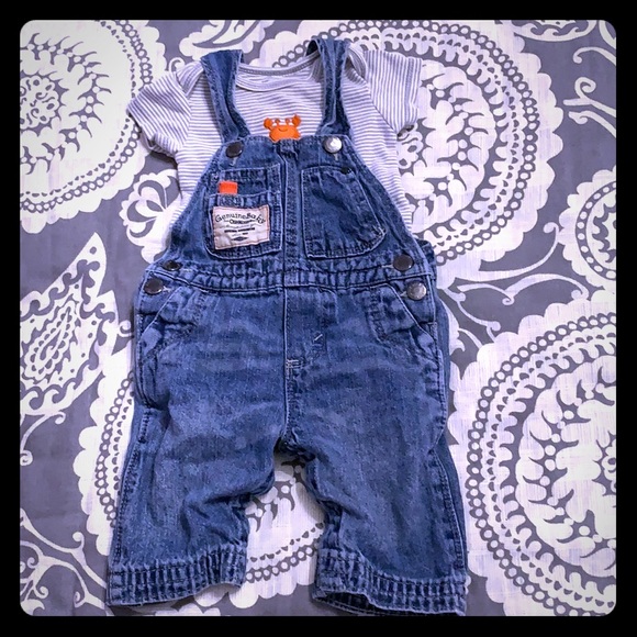 Infant Genuine Kids Osh Kosh Jean Overall and Stripped Tee SIZE 3M NWT